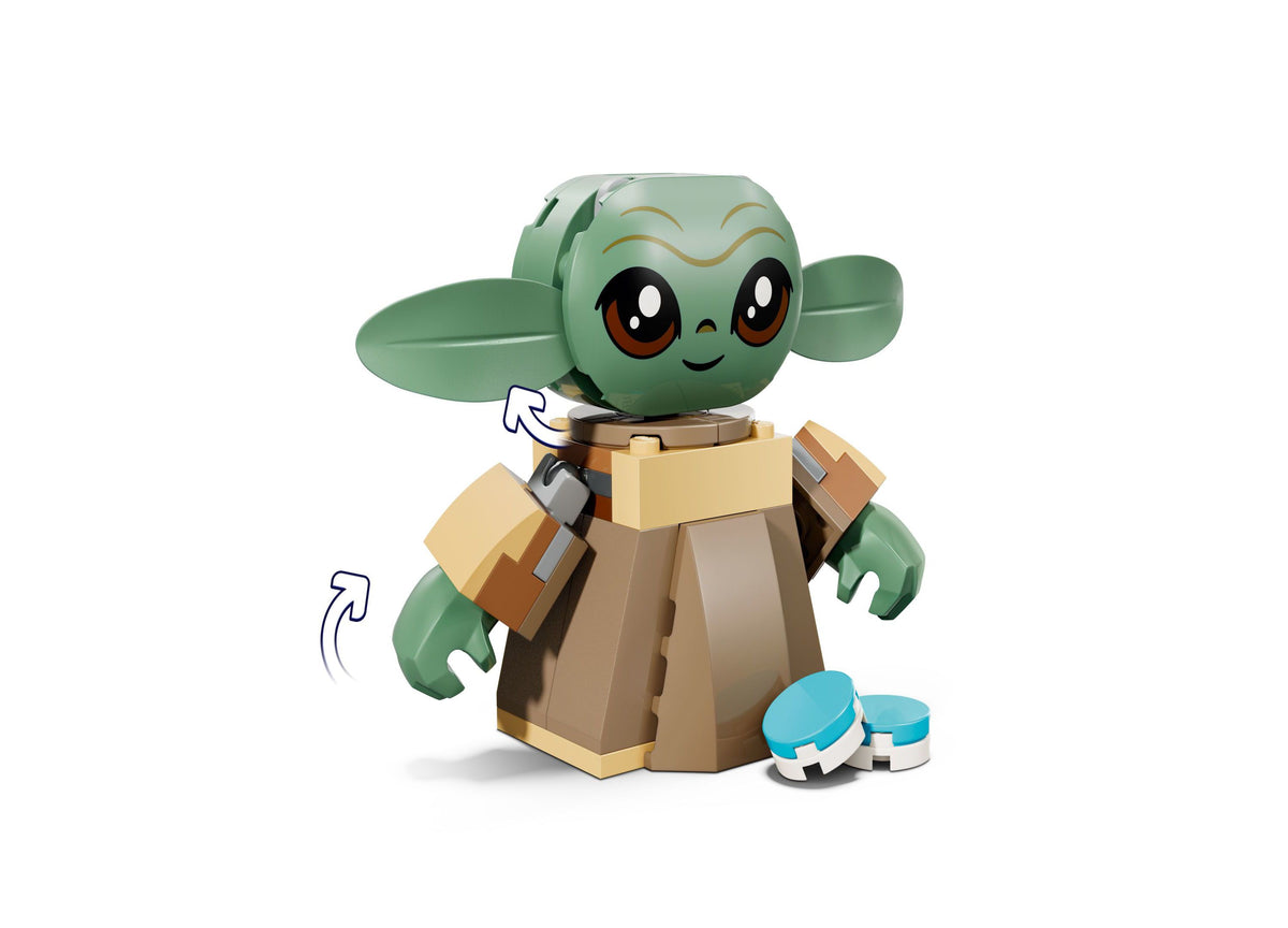LEGO Star Wars Grogu's Homestead Building Set with green Grogu figure, tan stone hut, and blue hopping frog