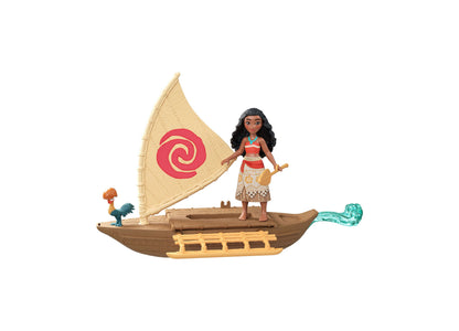 Disney Moana Boat Adventure Playset with Moana doll, Heihei rooster figure, and sailing boat with spiral sail
