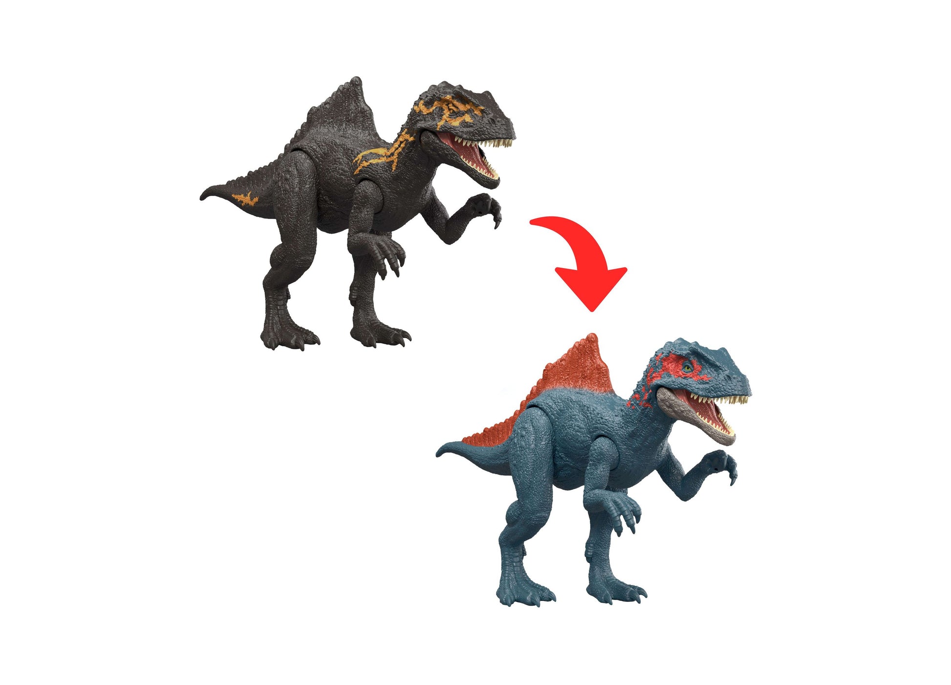 Jurassic World Dino Reveal dinosaur action figures with color-changing transformation feature