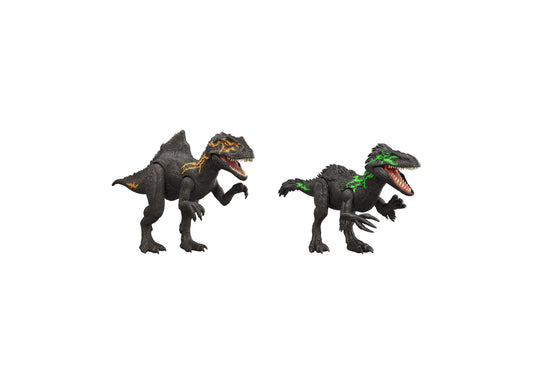 Jurassic World Dino Reveal Deluxe Action Figures with orange and green color-change dinosaur toys