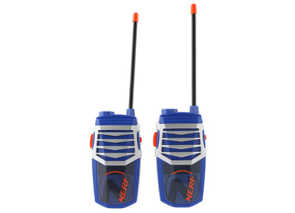 Nerf 3-Way Walkie Talkie Base Station Kit in blue, white and red with extendable antennas