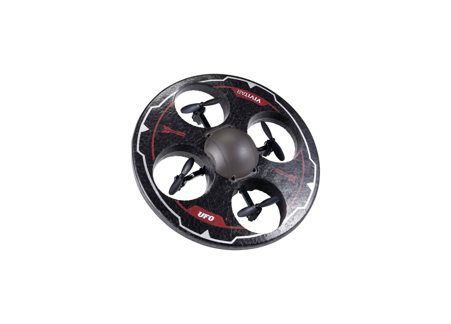 Vivitar Fly View black remote control drone with red accents and four propellers