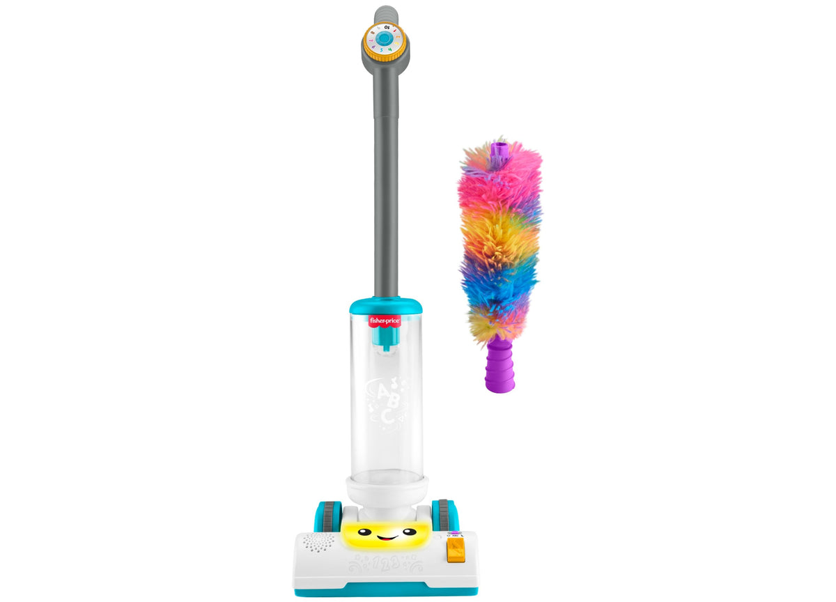 Fisher-Price Laugh & Learn 2-in-1 Vacuum with colorful rainbow brush attachment and smiley face base