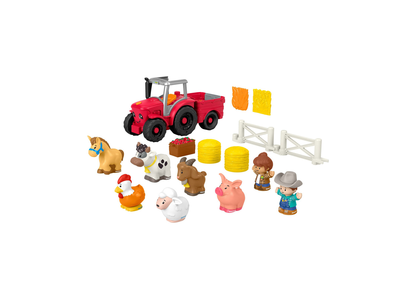 Fisher Price Little People Caring for Animals Farm Playset with red tractor, figures, and animals
