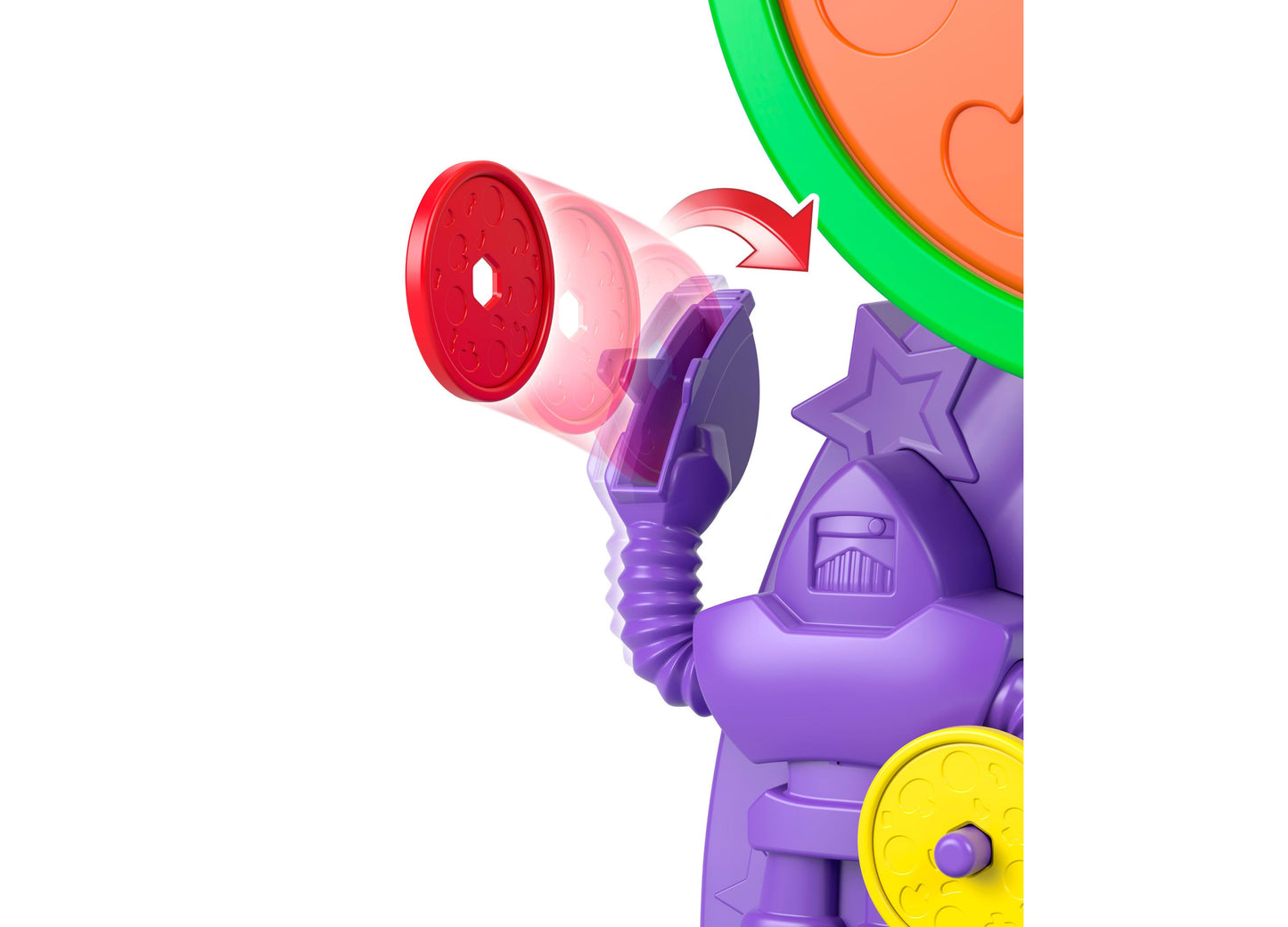 Imaginext Toy Story Pizza Planet Playset with purple robot figure holding red disc launcher