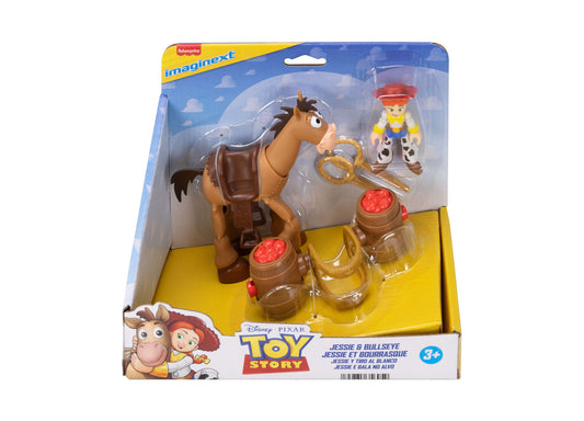 Imaginext Jessie and Bullseye Play Set with cowgirl figure, brown horse, and accessories