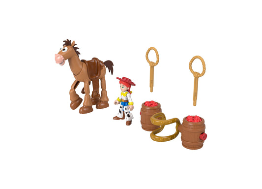 Imaginext Jessie and Bullseye Play Set with horse, cowgirl figure, barrels, and lasso accessories