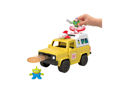 Imaginext Toy Story Pizza Planet Truck yellow vehicle with Buzz Lightyear and Alien figures