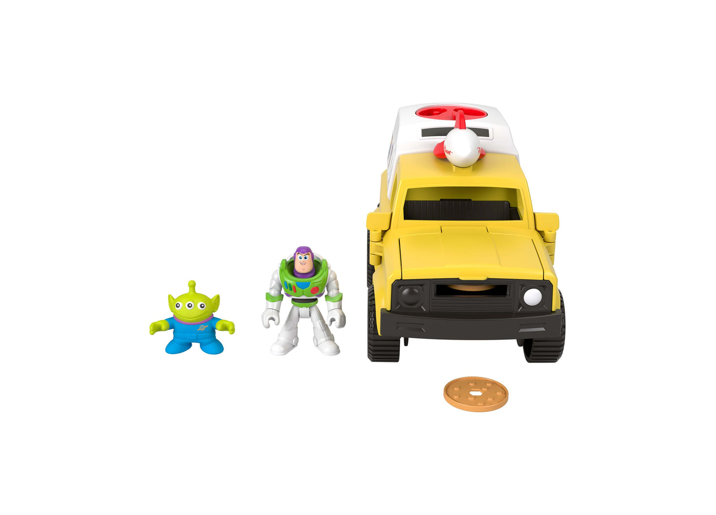 Toy Story Pizza Planet Truck yellow toy with Buzz Lightyear and Alien figures