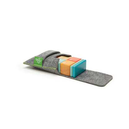 Tegu Magnetic Wooden Blocks, 8-Piece Pocket Pouch - Sunset