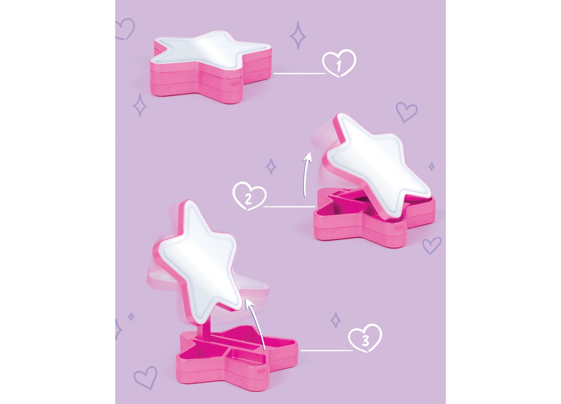 Make It Real Backstage Glam pink star-shaped cosmetic storage boxes with white lids