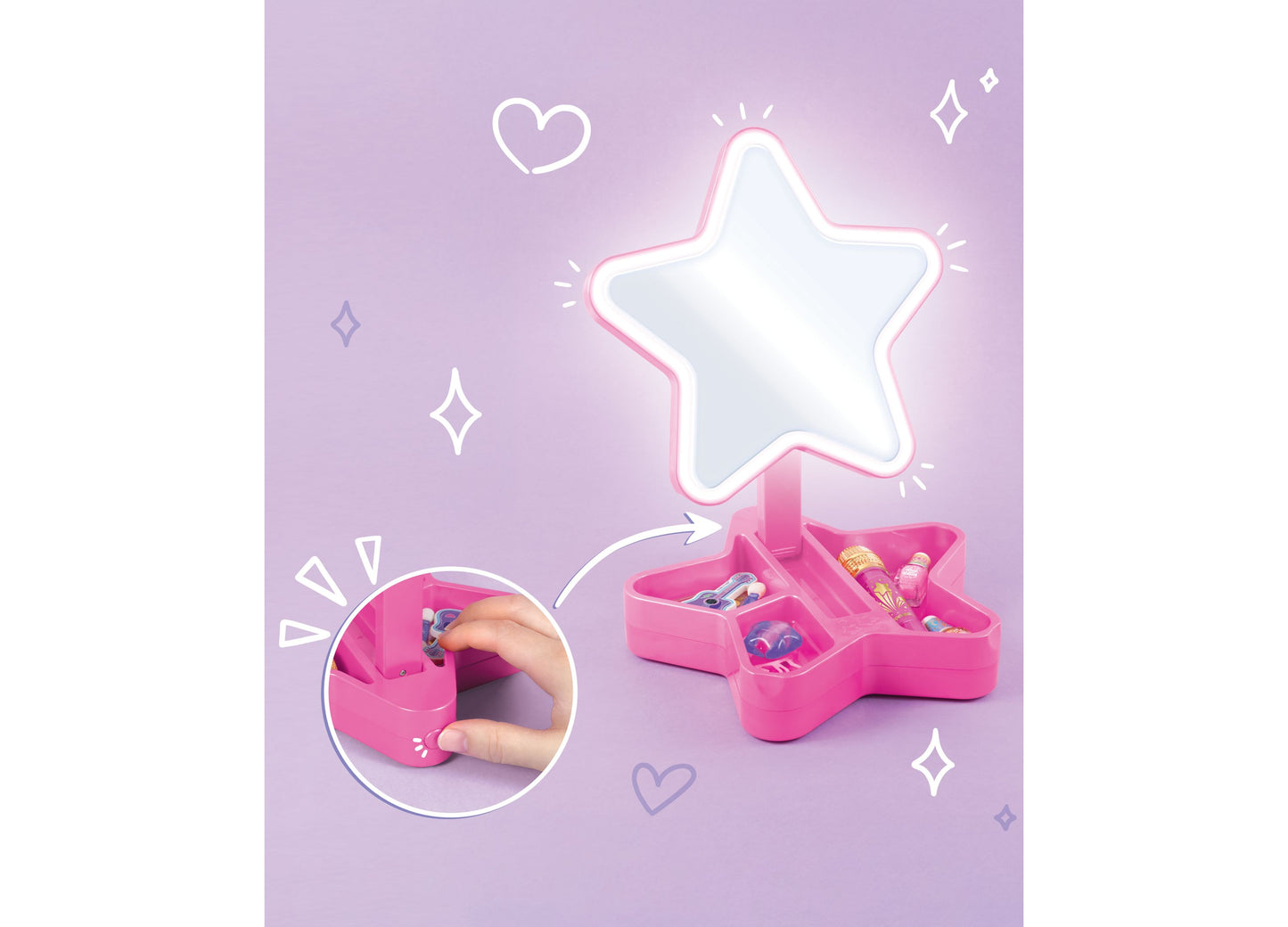Make It Real Backstage Glam Cosmetic Studio Kit pink star-shaped mirror with storage