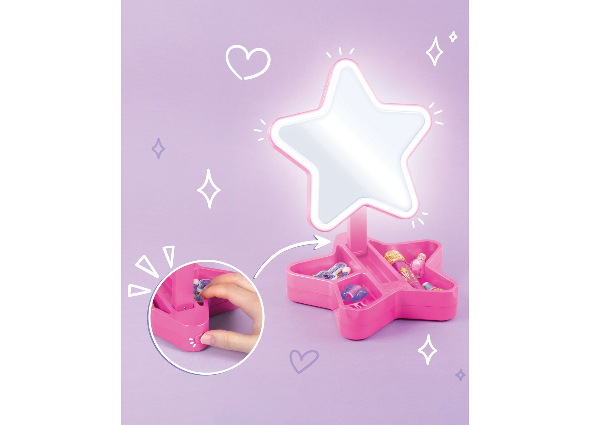 Make It Real Backstage Glam Cosmetic Studio Kit pink star-shaped mirror with storage