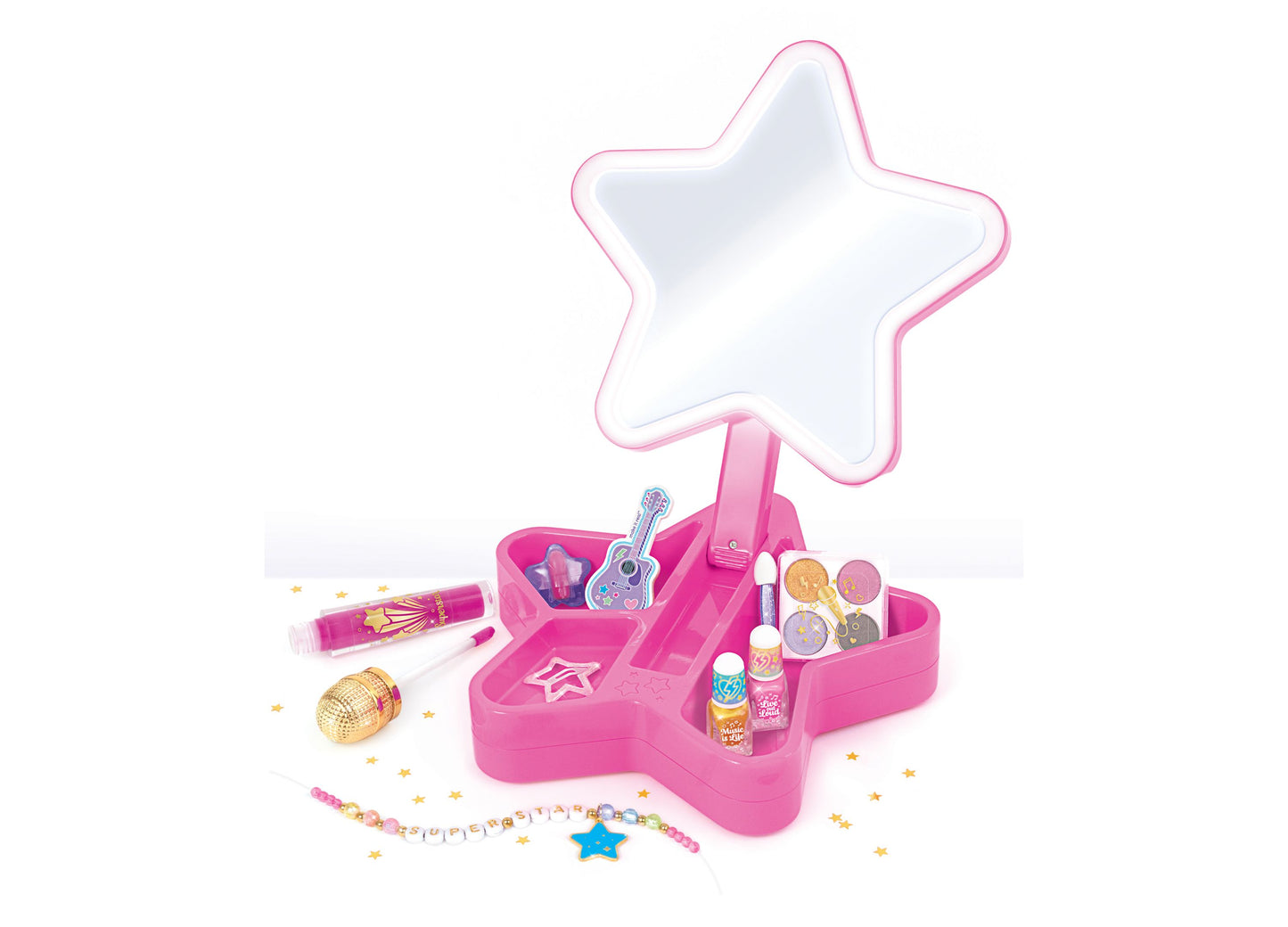 Make It Real Backstage Glam Cosmetic Studio Kit with pink star-shaped case and accessories