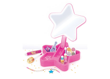 Make It Real Backstage Glam Cosmetic Studio Kit with pink star-shaped case and accessories