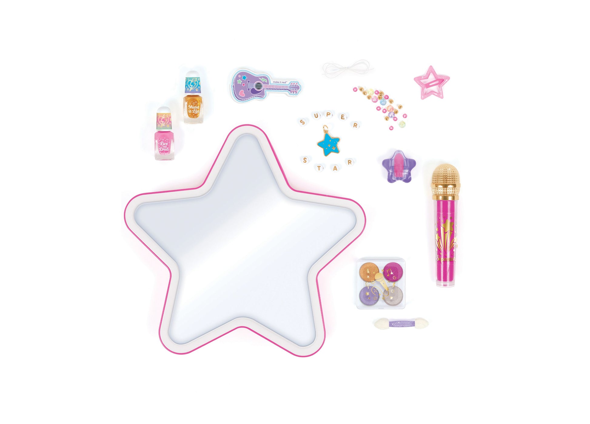Make It Real Backstage Glam Cosmetic Studio Kit with star-shaped mirror, microphone, and accessories