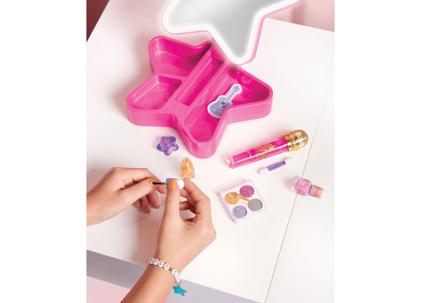 Make It Real Backstage Glam Cosmetic Studio Kit with pink guitar case storage and accessories