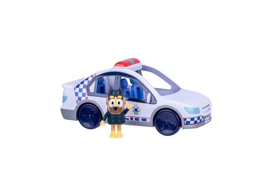 Bluey Police Car with Police Man S14 toy set featuring white and blue police vehicle