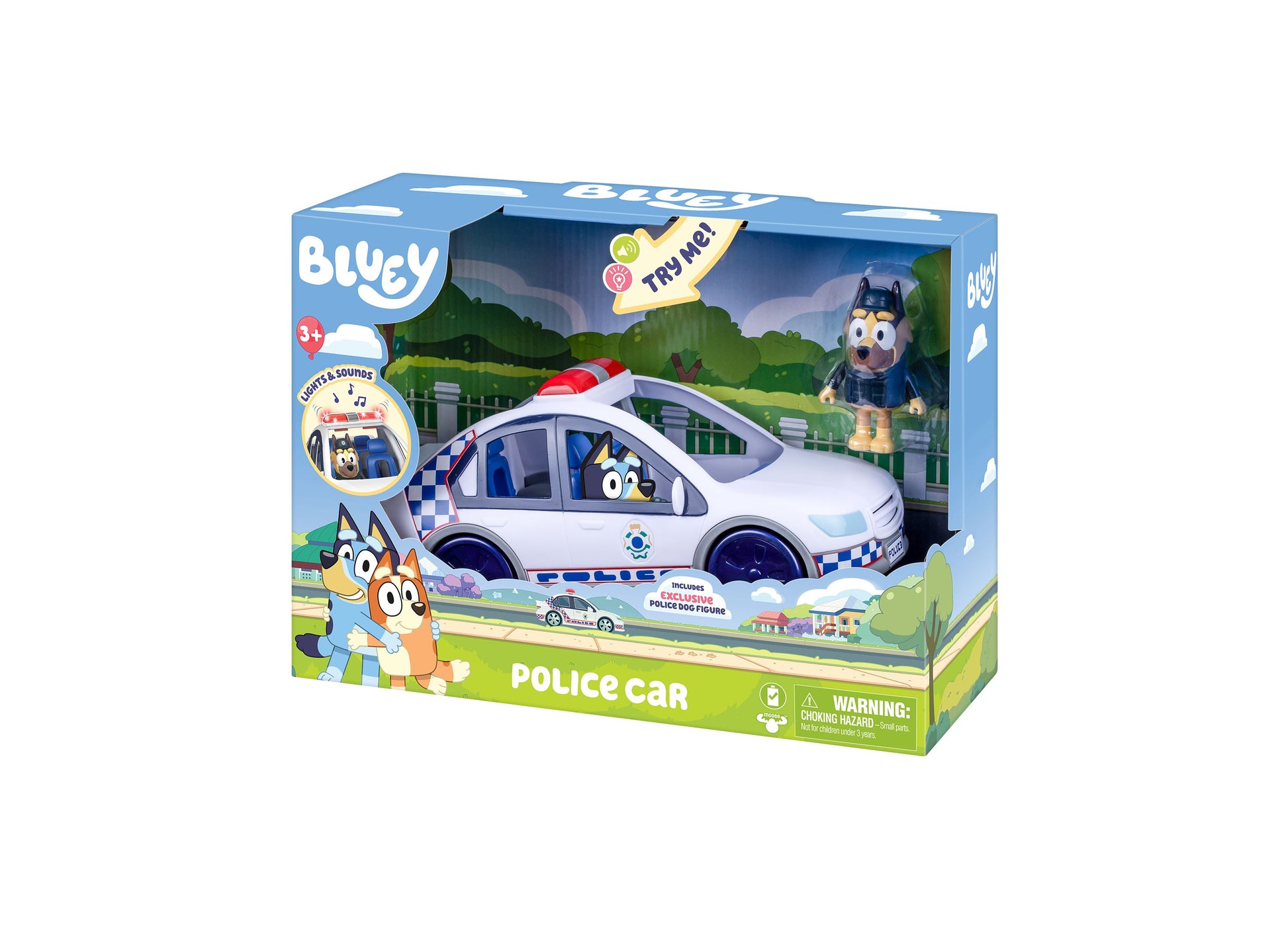 Bluey Police Car with Police Dog Figure - White and Blue Toy Vehicle Set