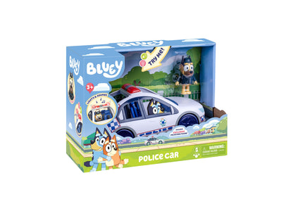 Bluey Police Car with Police Man S14 toy set featuring white police vehicle with lights and sounds