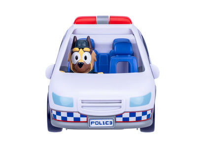 Bluey Police Car with Bluey figure, white vehicle with red and blue details