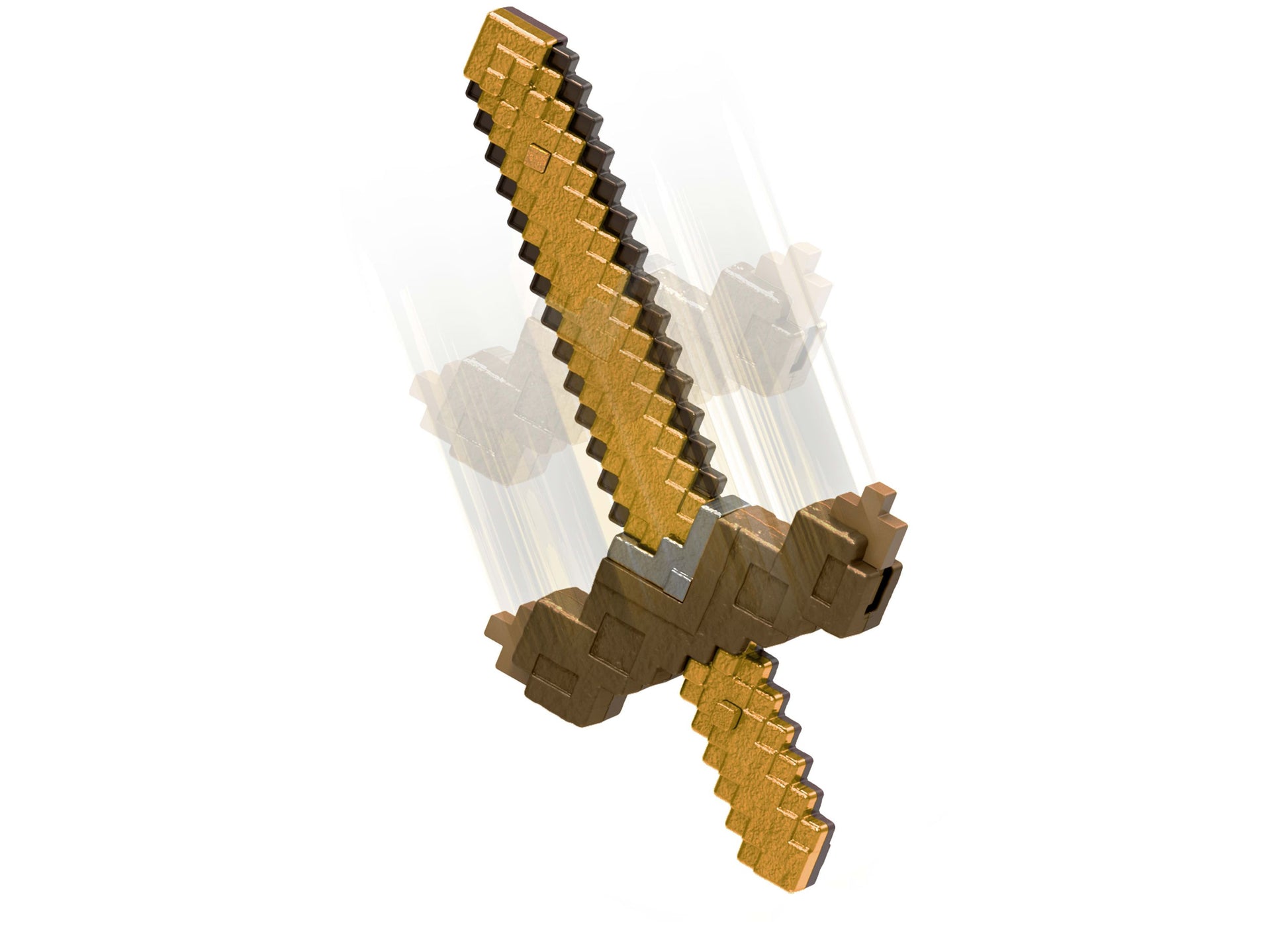 Minecraft Click and Switch 2-in-1 Sword and Pickaxe toy with gold and brown blocky design