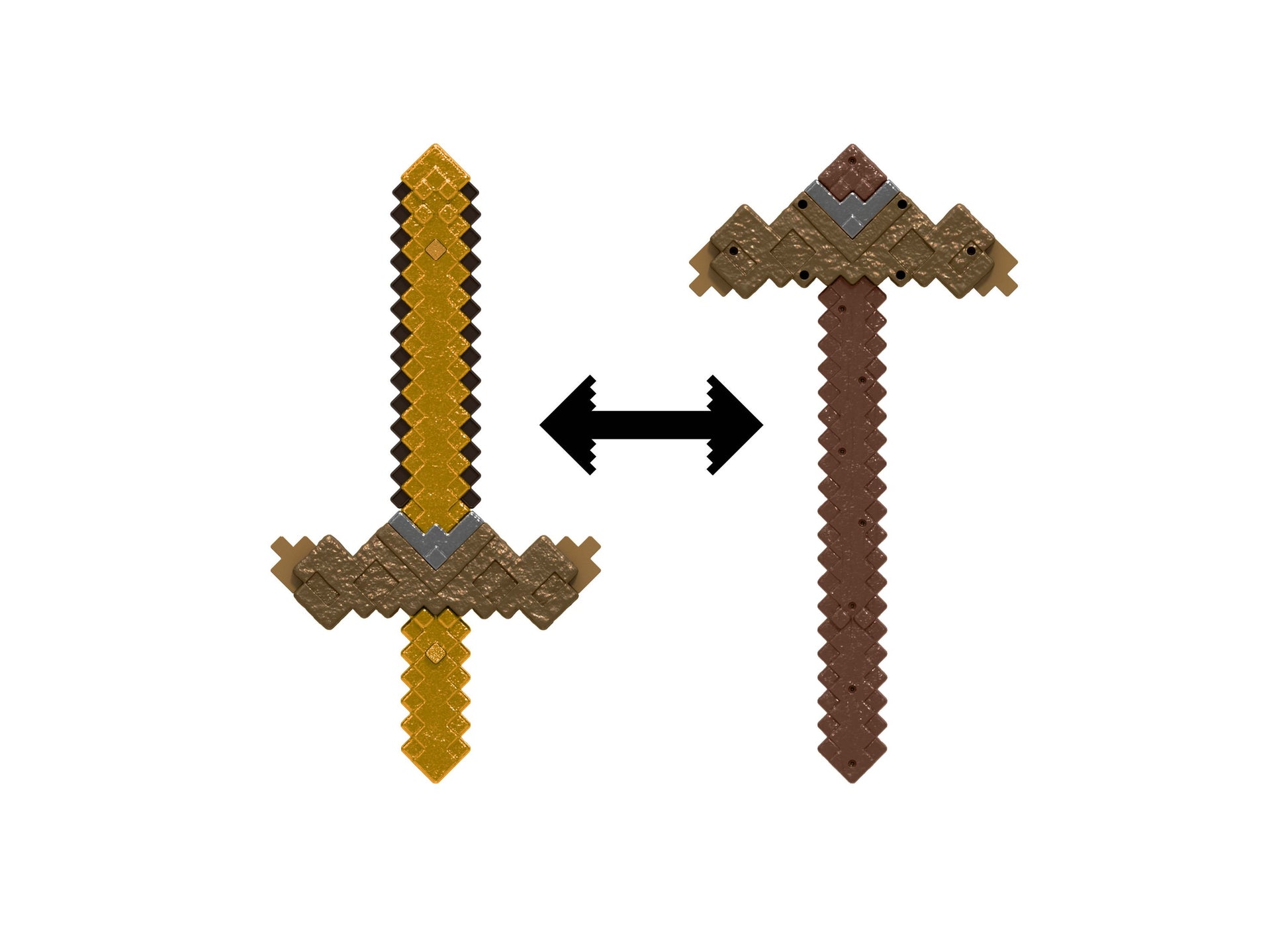 Minecraft Click and Switch 2-in-1 gold sword and brown pickaxe toy