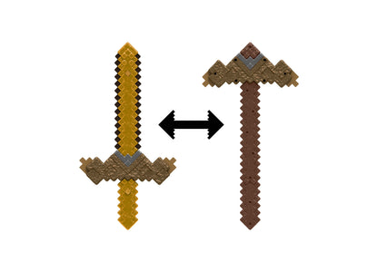 Minecraft Click and Switch 2-in-1 gold sword and brown pickaxe toy