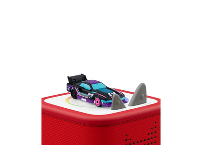 Tonies Hot Wheels Let's Race audio figurine with purple and black race car on red Toniebox