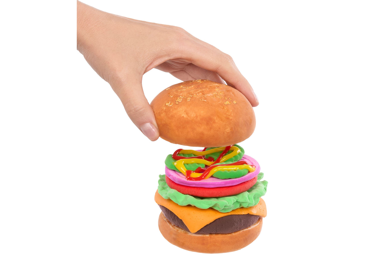 Slime Life Cheeseburger DIY Slime Kit with colorful stacked layers and sesame seed bun
