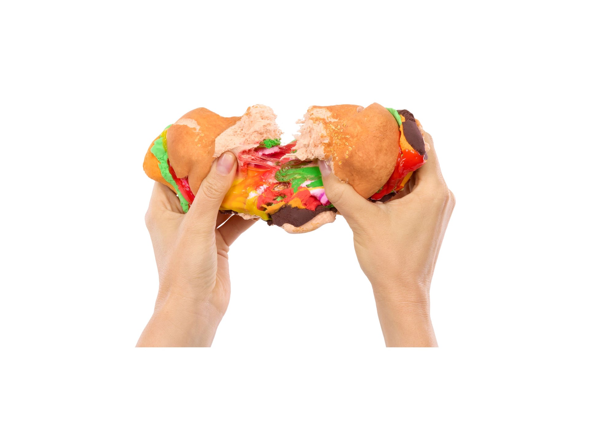 Slime Life Cheeseburger DIY Slime Kit with colorful layers held in hands