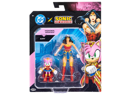 SEGA DC Comics Sonic & Wonder Woman action figure dual pack with Wonder Woman Amy figure and pink Sonic character figure on display card