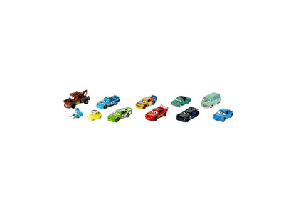 Disney Pixar Cars Mini Racers Die-Cast Vehicle 10-Pack featuring 10 colorful miniature character cars arranged in a line