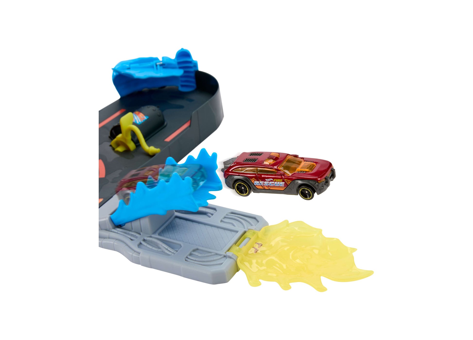 Hot Wheels City Super Fire Station Rescue Playset with red car and dinosaur launcher