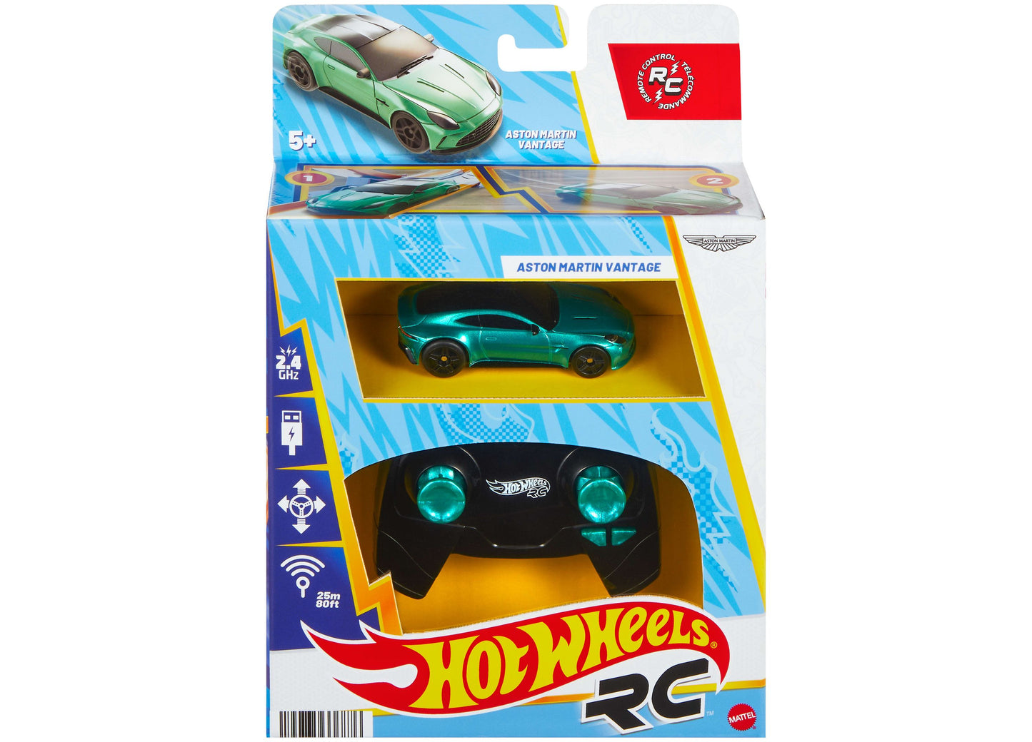 Hot Wheels RC Aston Martin Vantage remote control car in turquoise with controller