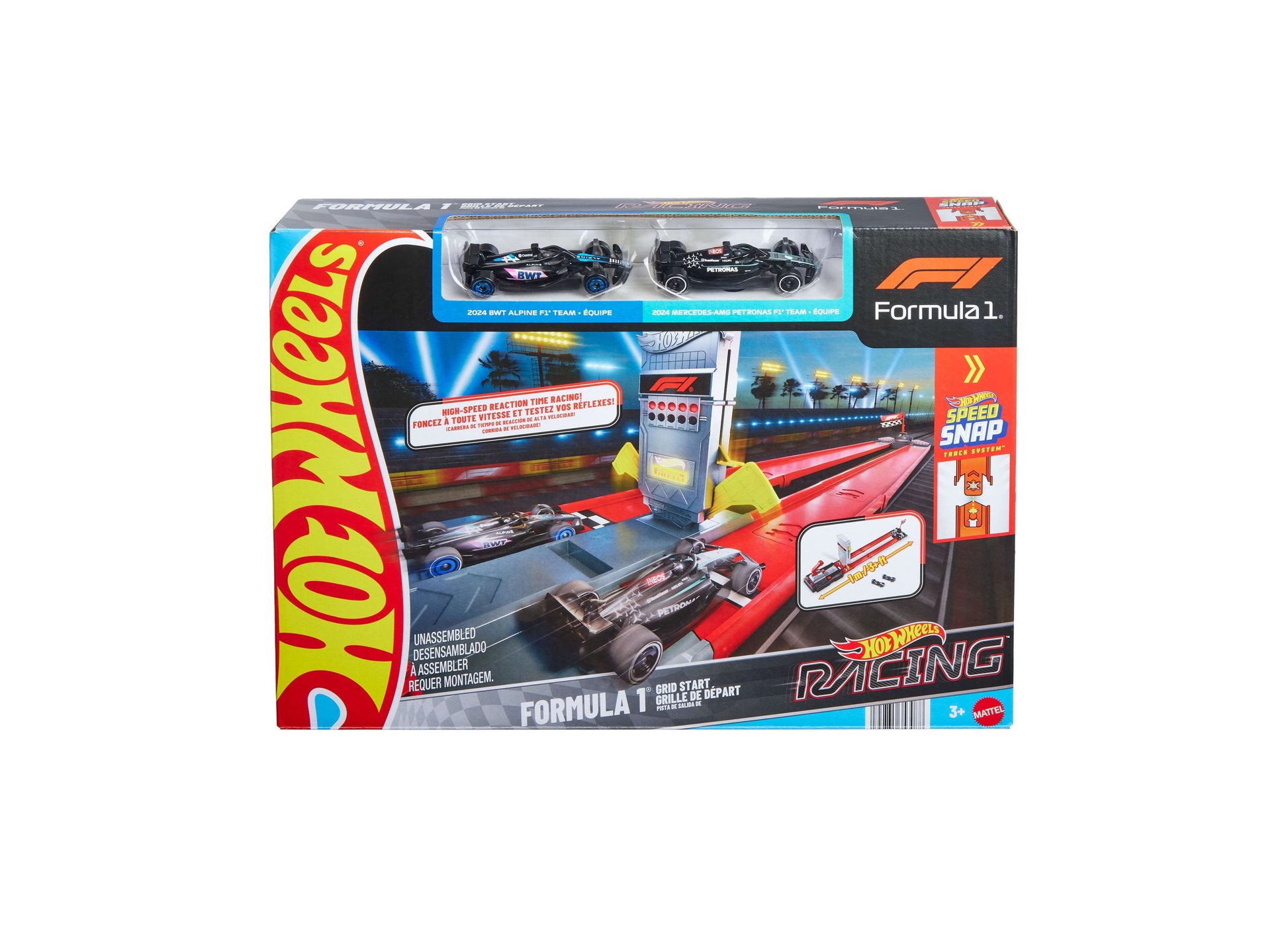 Hot Wheels Racing Formula 1 Grid Start Track Set with red racing track and two F1 cars