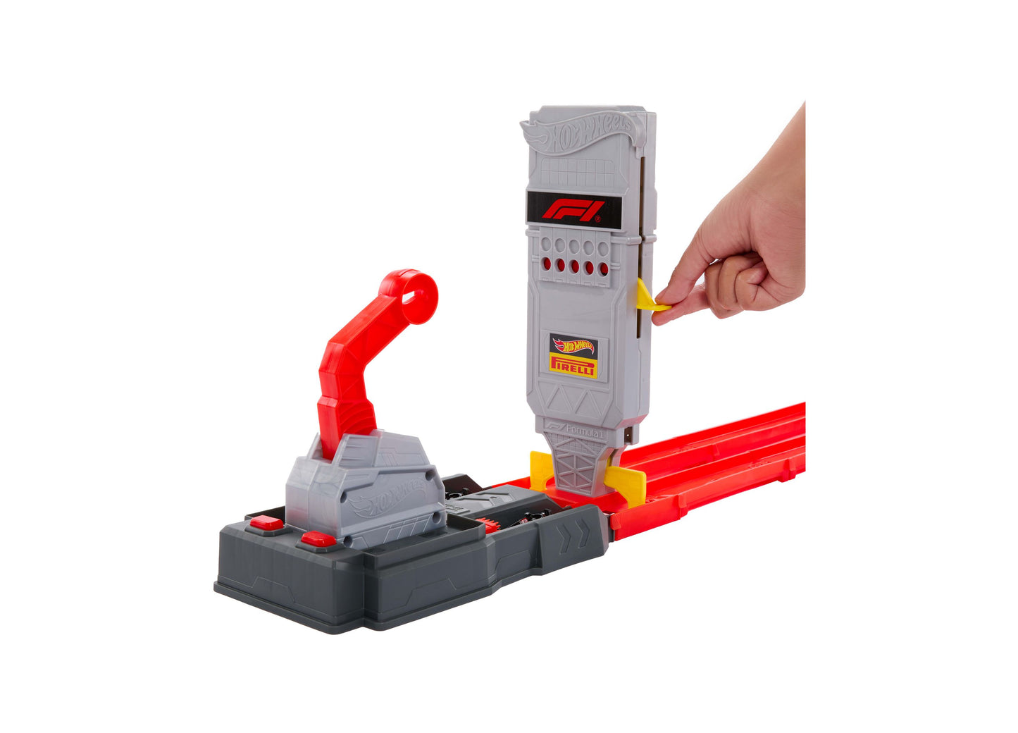 Hot Wheels Formula 1 Grid Start Track Set with red launcher and gray tower