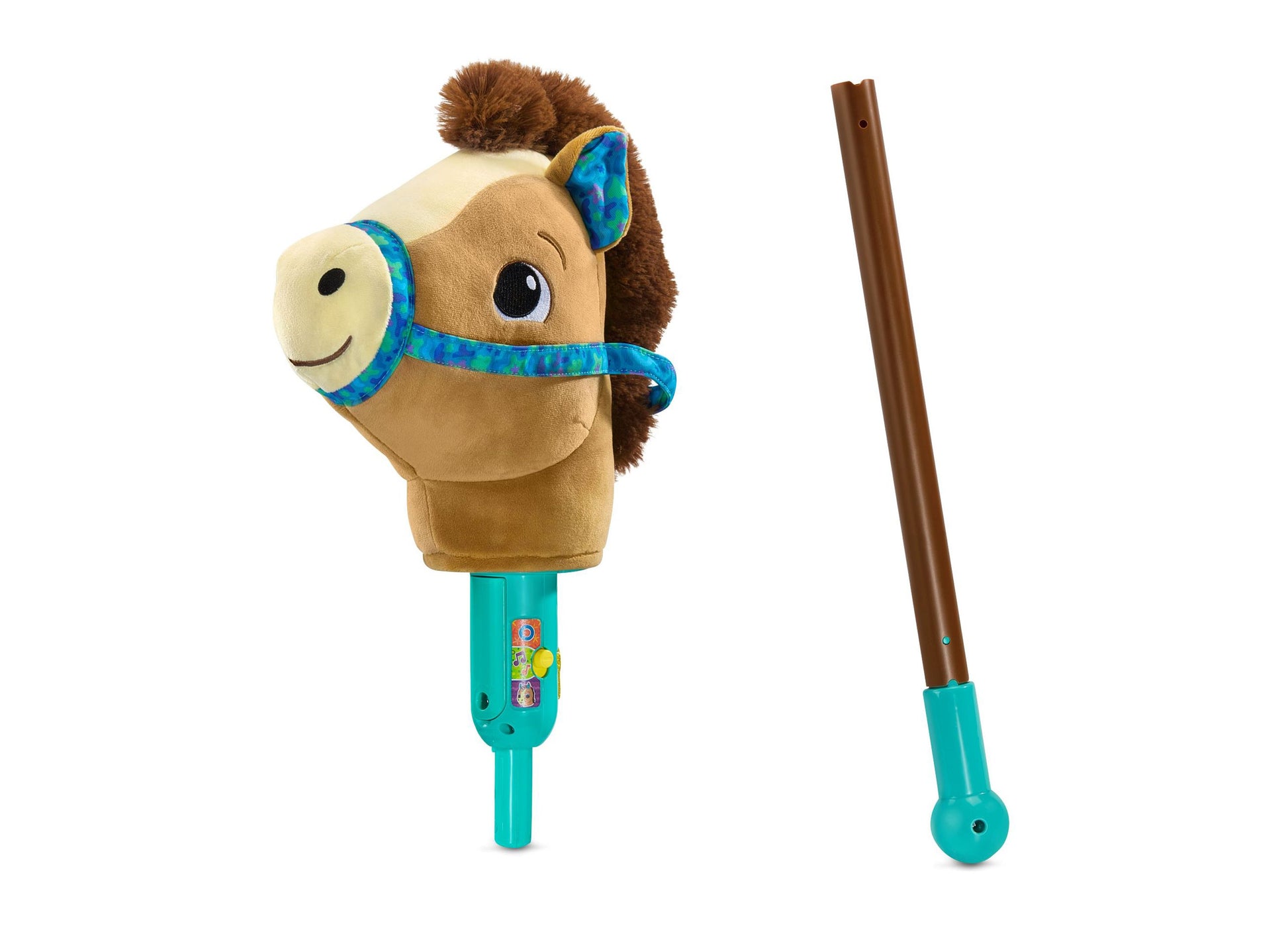 VTech Gallop & Giggle Horse plush toy with turquoise stick and brown mane