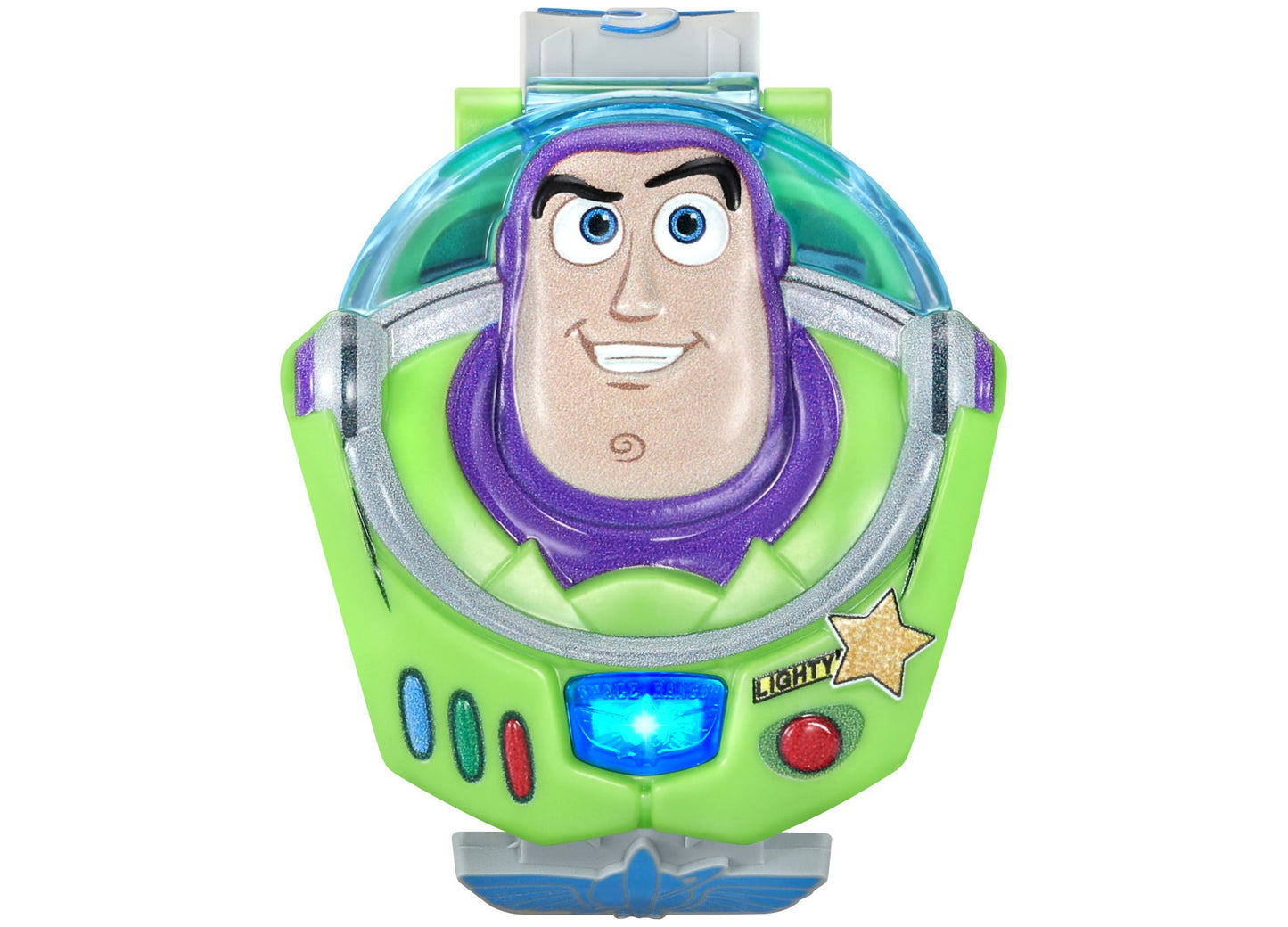 VTech Toy Story Buzz Lightyear Learning Watch with green case, purple accents, and light-up screen