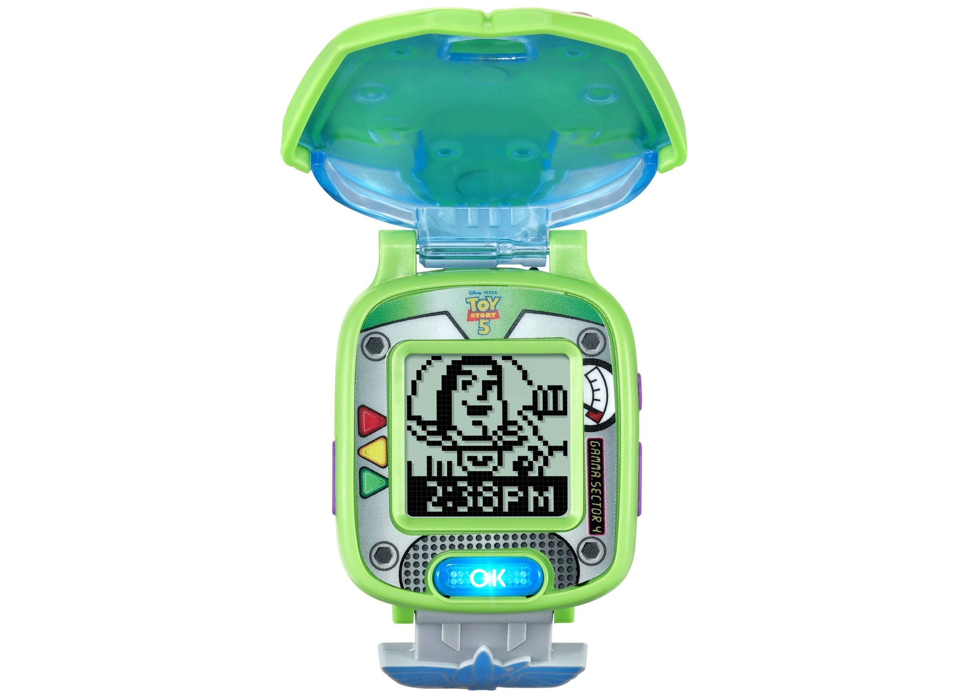 VTech Toy Story 5 Buzz Lightyear Learning Watch in green and blue with interactive screen
