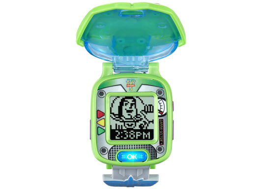 VTech Toy Story 5 Buzz Lightyear Learning Watch in green and blue with interactive screen