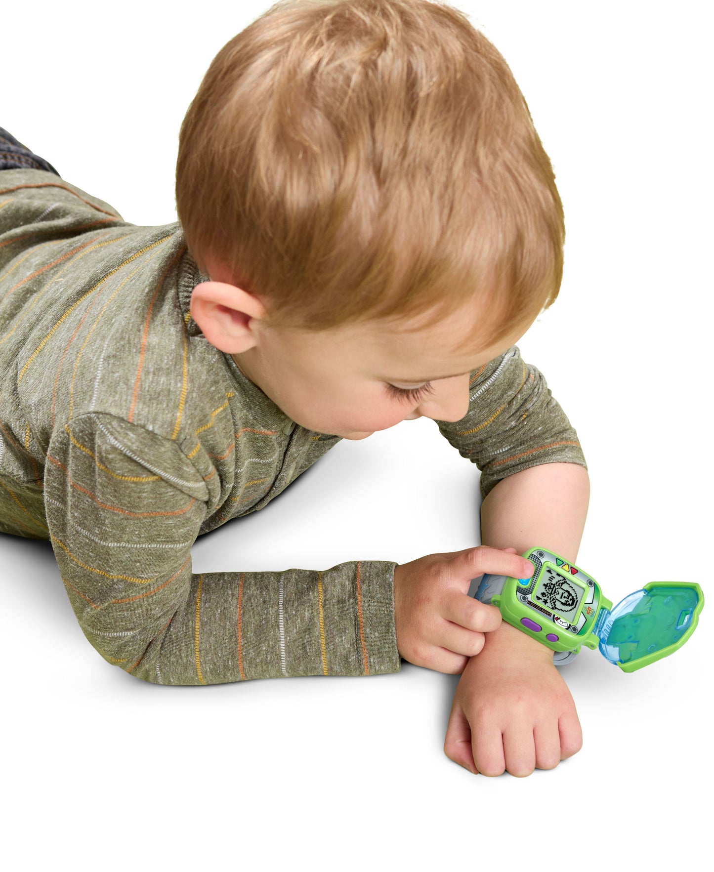 VTech Toy Story Buzz Lightyear Learning Watch in green worn by toddler