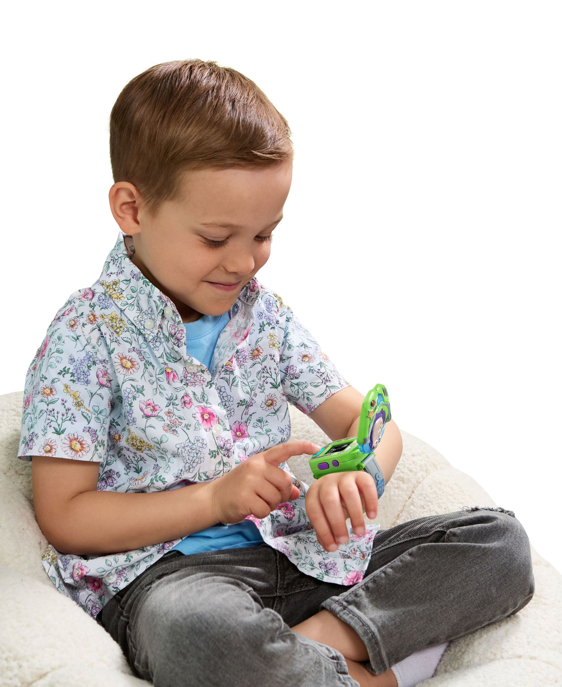 VTech Toy Story Buzz Lightyear Learning Watch in green worn by young boy