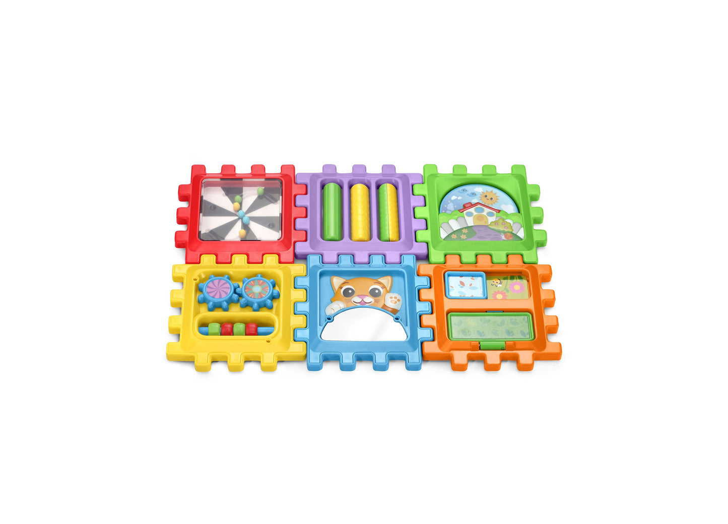 Leapfrog 6-in-1 Snap & Learn Busy Cube with colorful red, purple, green, yellow, blue and orange blocks