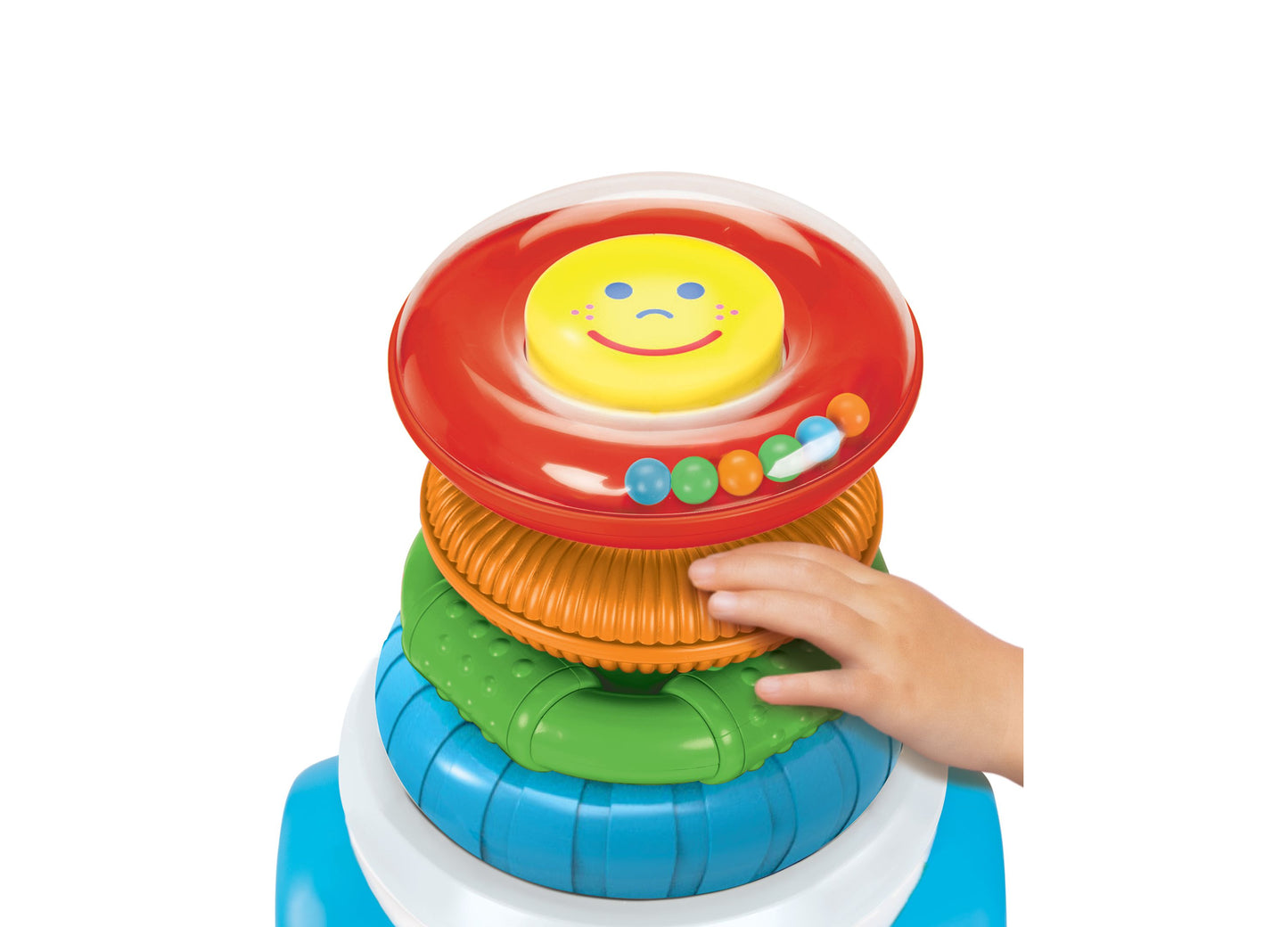 Fisher Price Rock a Stack Ride-On stacking toy with colorful rings and smiley face