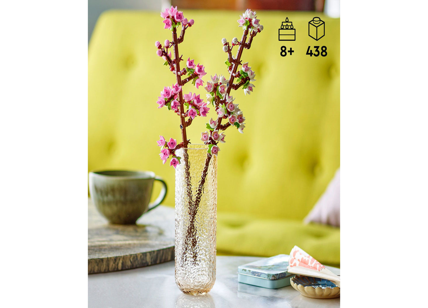 LEGO Cherry Blossoms 40725 set with pink flowers in textured vase, 438 pieces