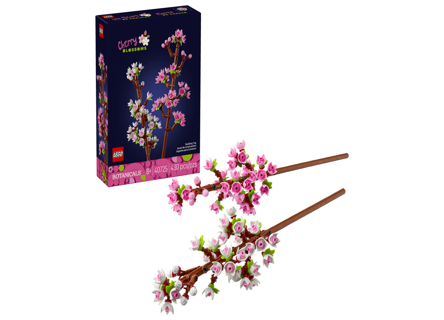 LEGO Cherry Blossoms 40725 building set with pink and white flowers on brown branches