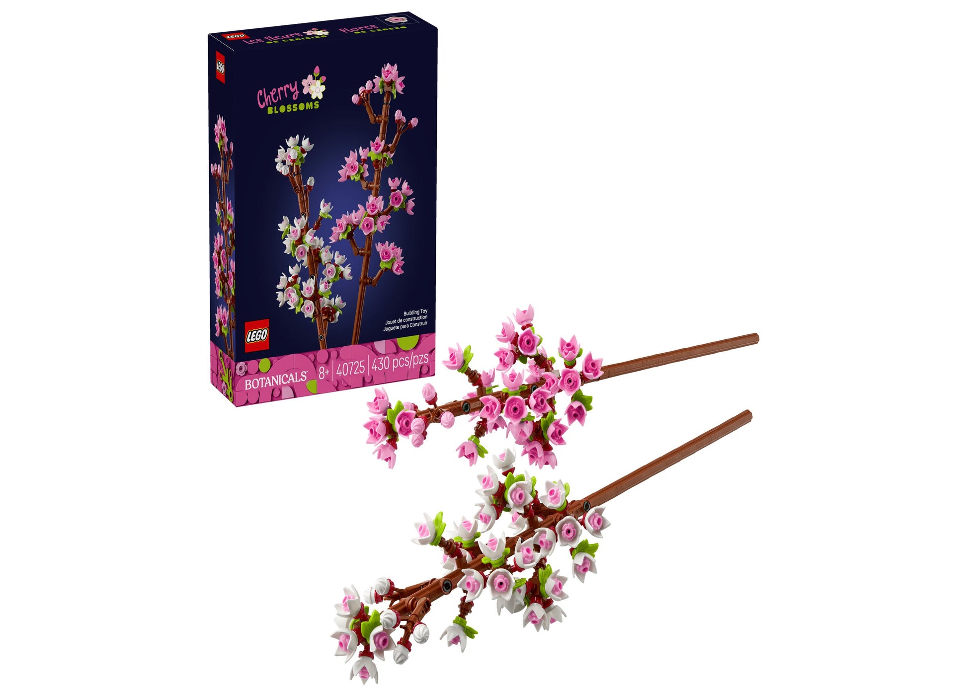 LEGO Cherry Blossoms 40725 building set with pink and white flowers on brown branches