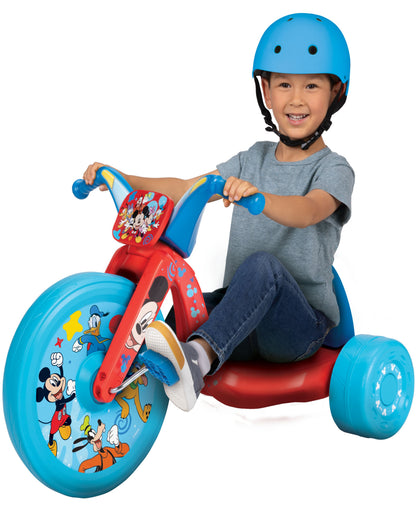 Mickey Mouse 15" Fly Wheel Cruiser Ride-On with blue wheels and red seat