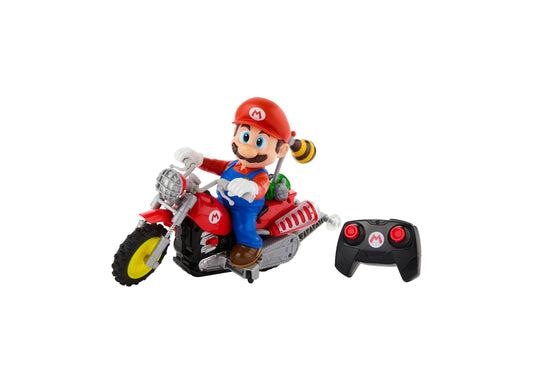 Hot Wheels Mario Wheelie Motocross RC Vehicle with red bike, Mario character figure, and black remote control